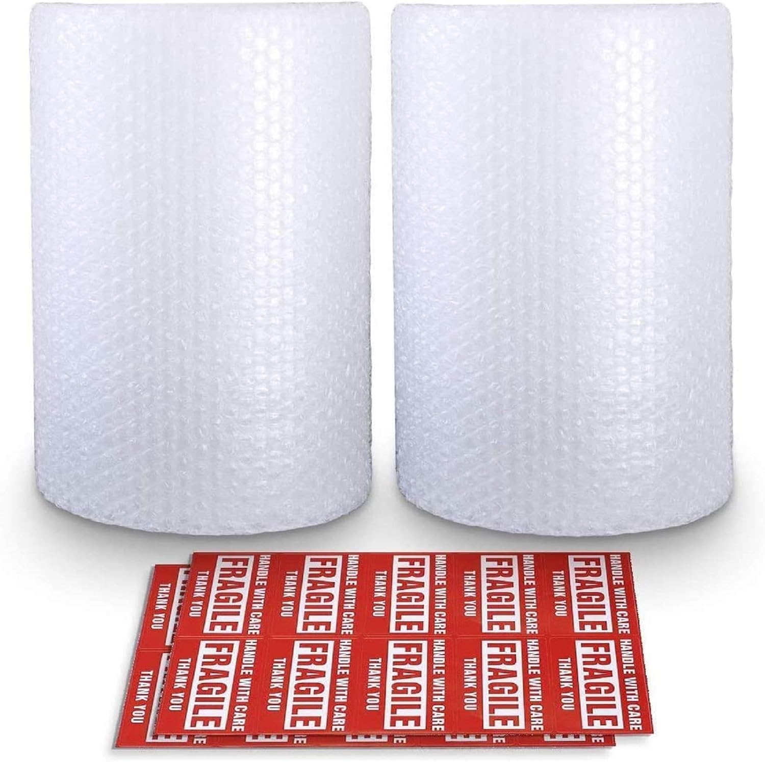 Air Bubble Cushioning Wrap Rolls, Two Rolls with Fragile Stickers