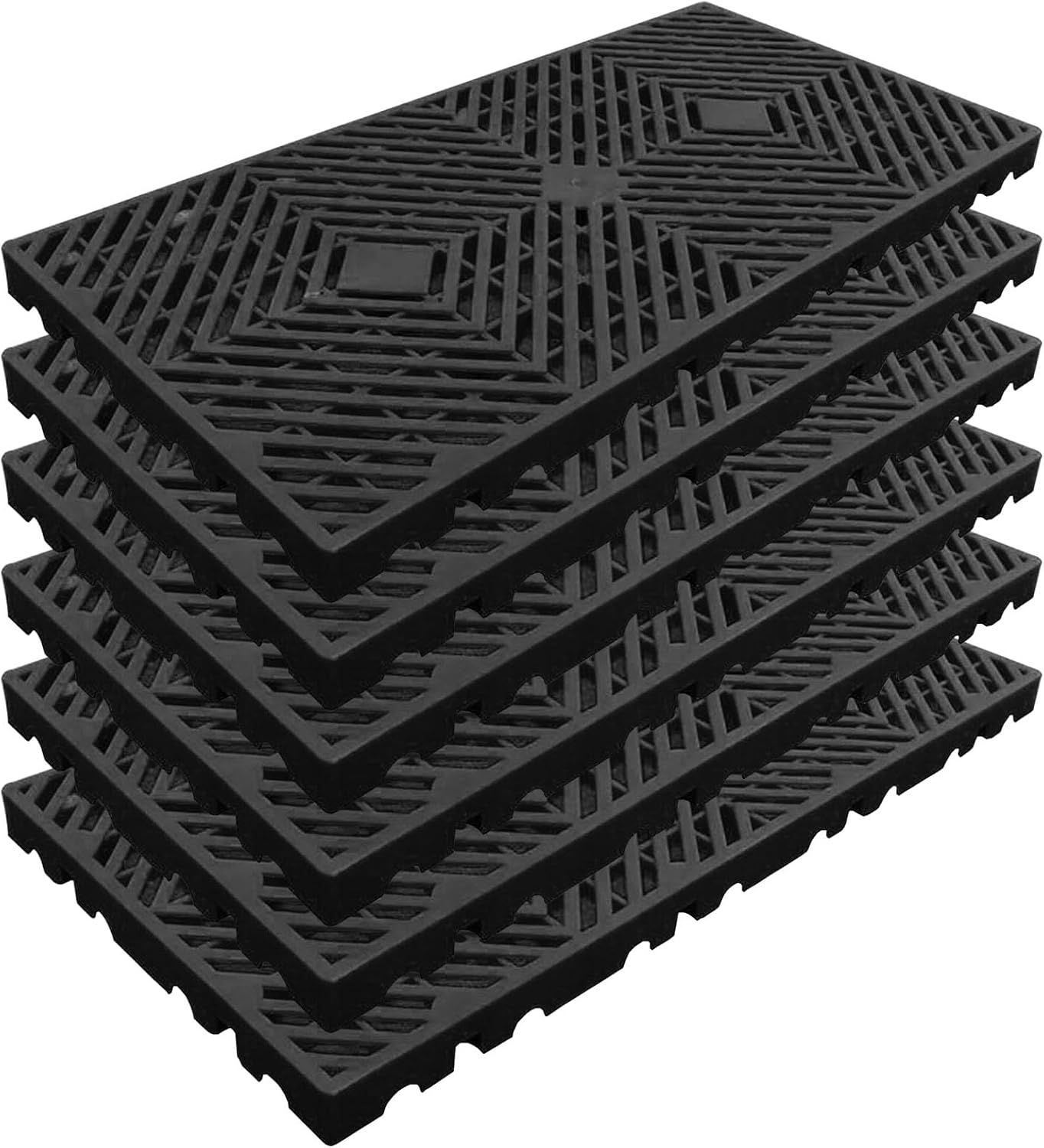 Black Plastic Floor Grids, Six Pack, 11.8×23.6×1.18 Inch