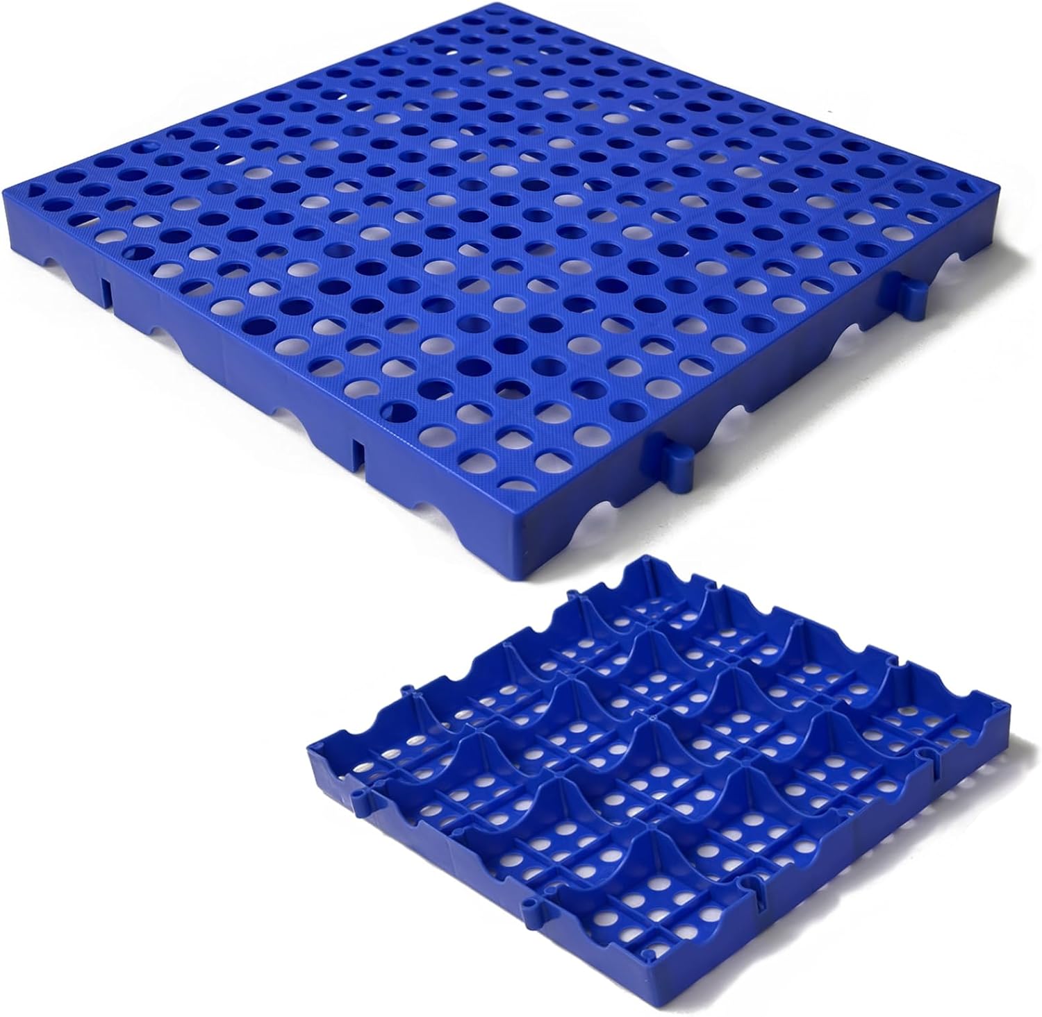 Blue Plastic Pallet Pads, Four Pack, Nestable Floor Grids