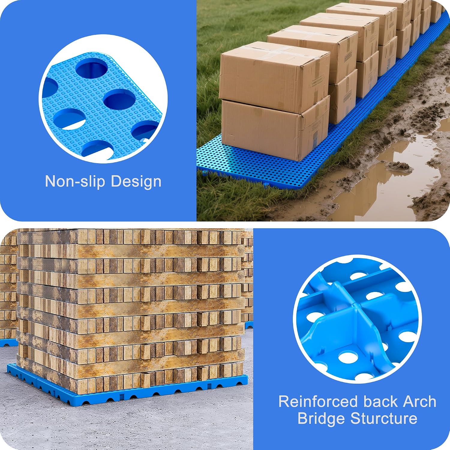 Blue Plastic Pallet Pads, Six Pack, Interlocking Floor Grids — view 5