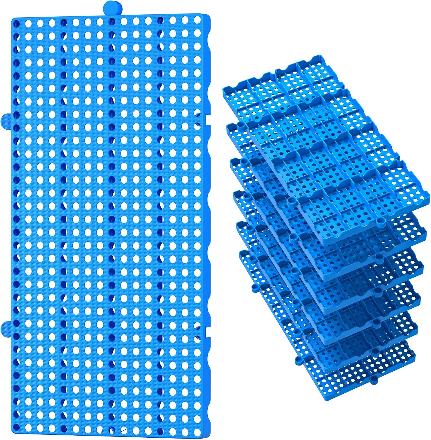 Blue Plastic Pallet Pads, Six Pack, Interlocking Floor Grids