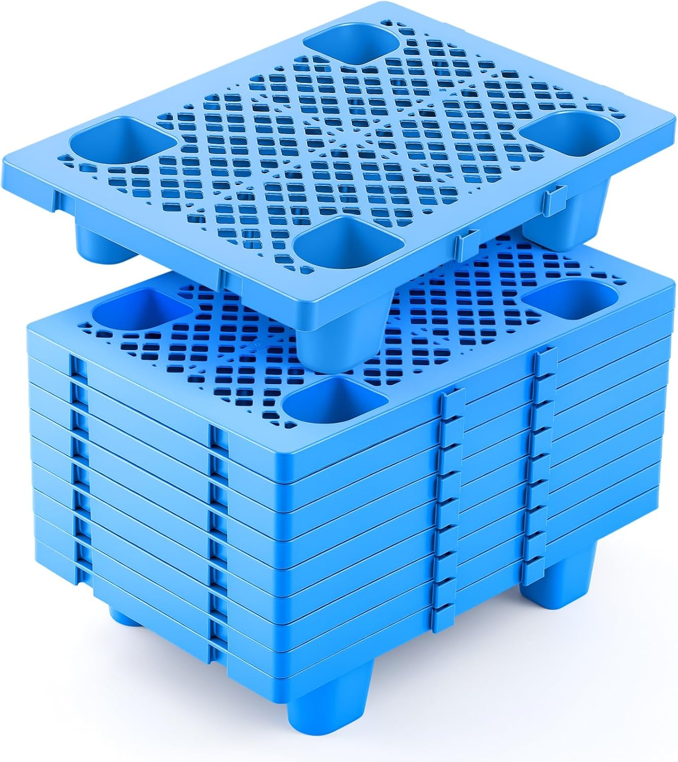 Blue Plastic Pallets, 10 Pack, Nestable Floor Pallets