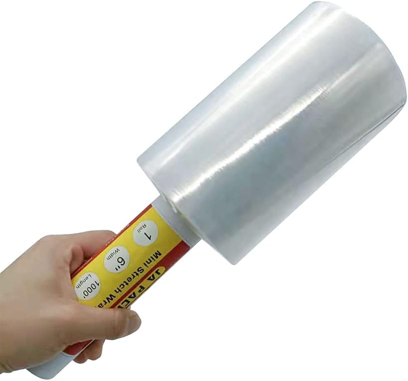 Clear Plastic Mini Stretch Wrap Roll with Handle, One Pack