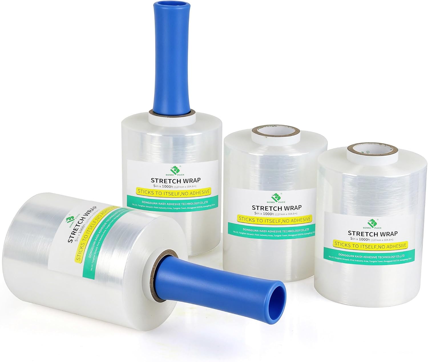 Clear Plastic Stretch Film Rolls with Handles, 4 Pack