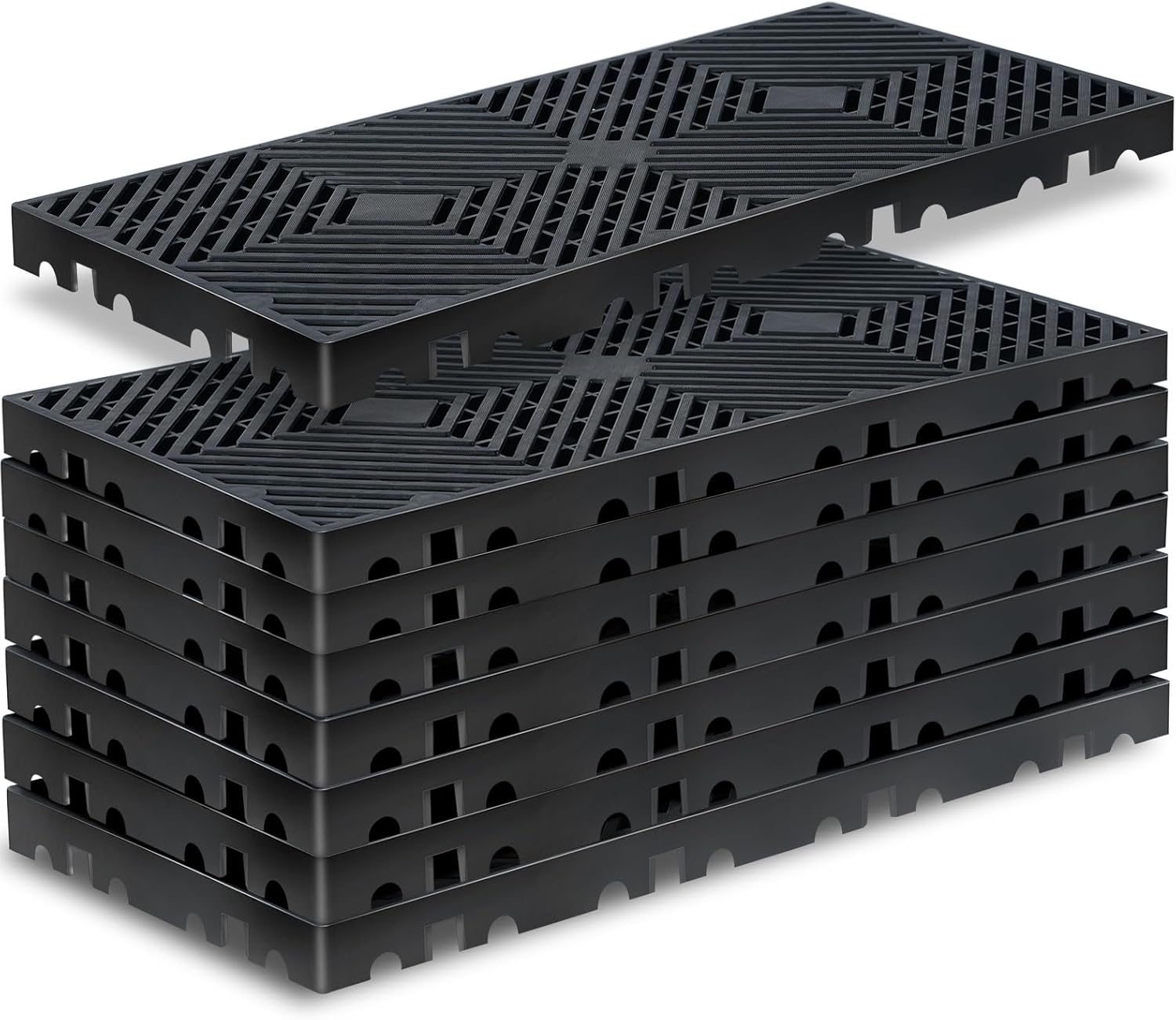 Eight Black Plastic Storage Pads, Grid Design, 23.6×11.8×1.18 Inch