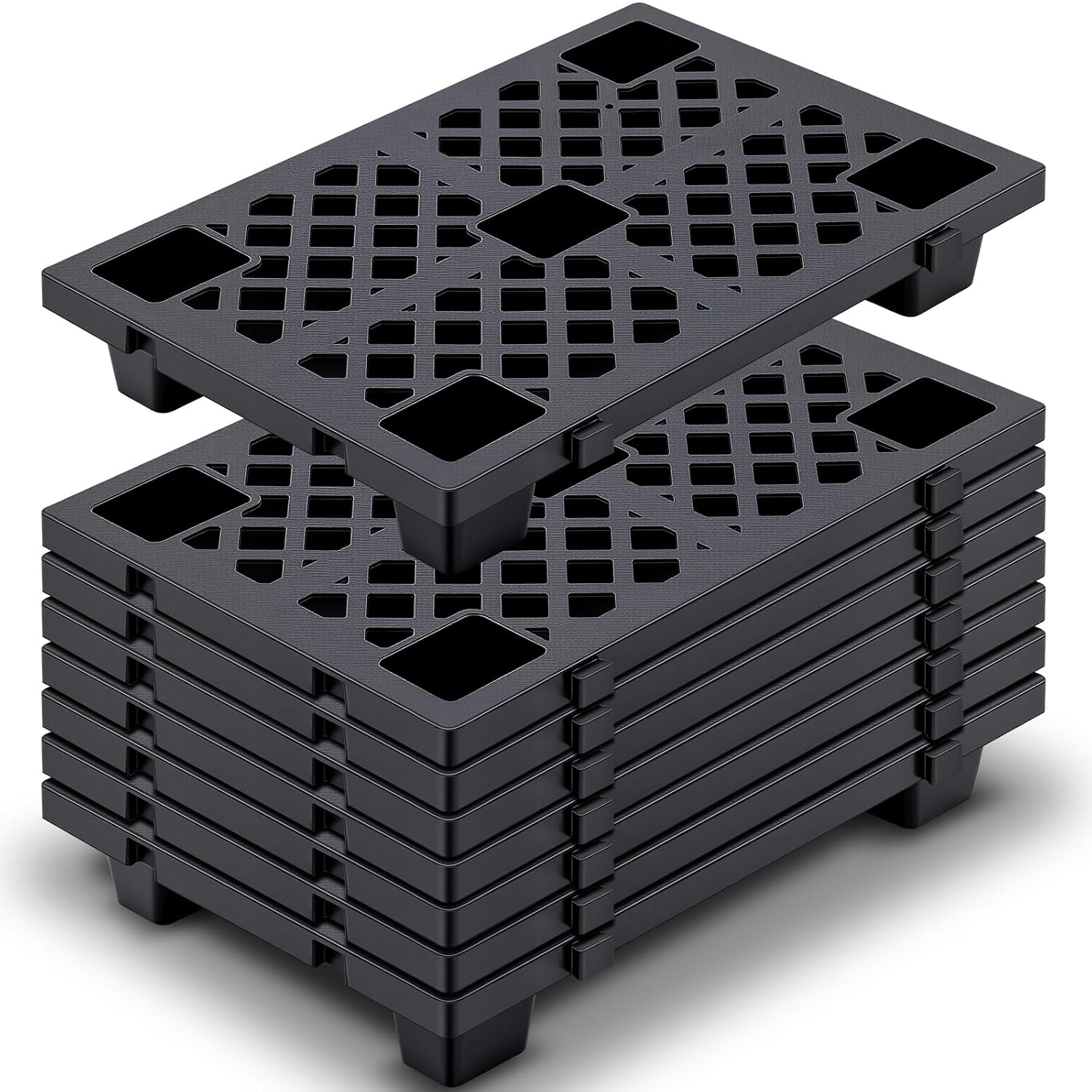 Eight Black Plastic Storage Pallets, 23.6×15.8×3.9 Inch
