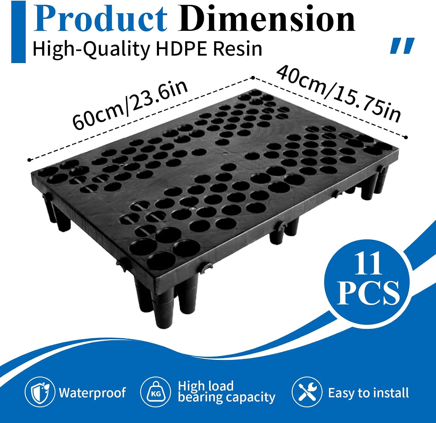Eleven Black Plastic Pallets, 24x16x4 Inch, Nestable Grid Design — view 2