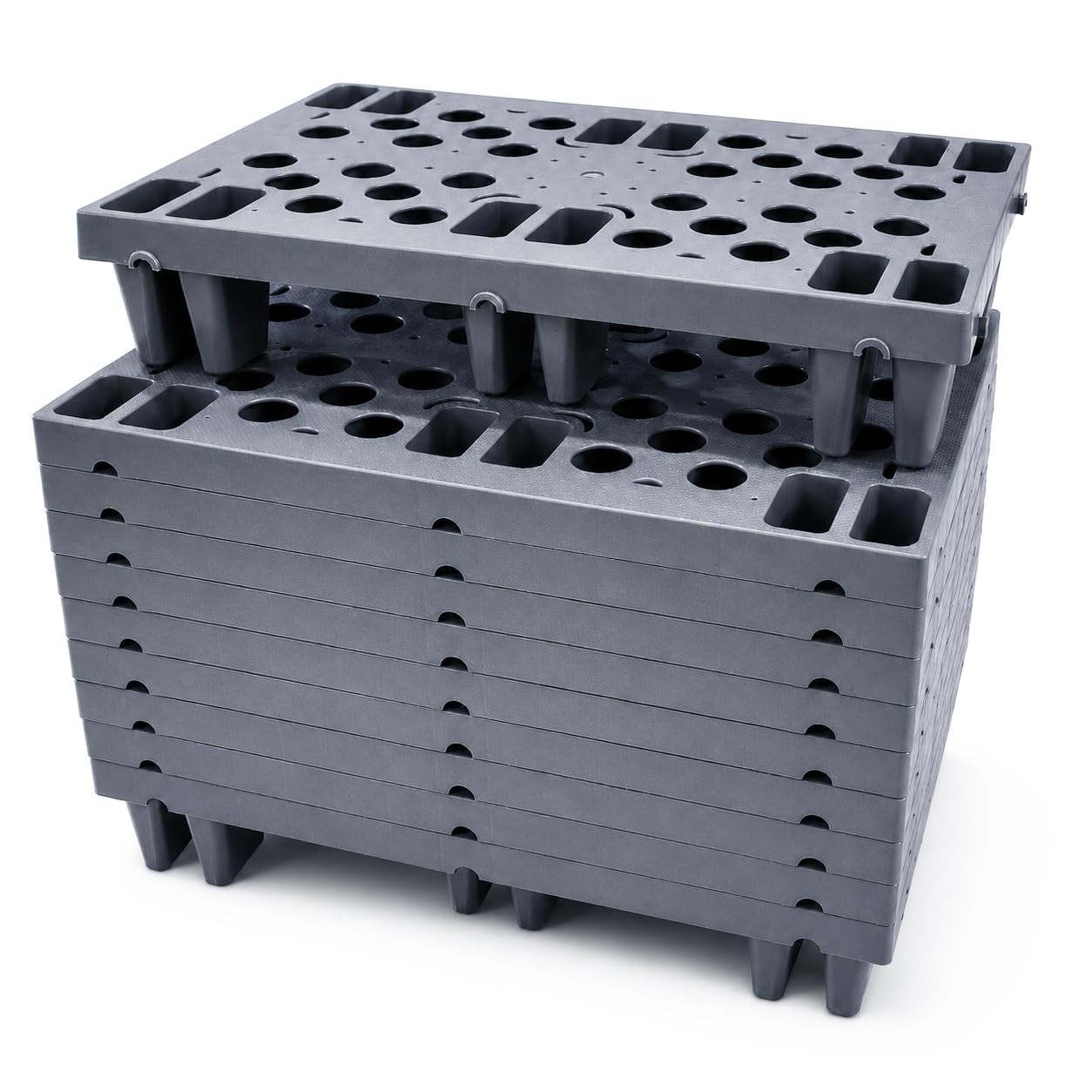 Grey Plastic Storage Pallets, 10 Pack, Interlocking Grid Design