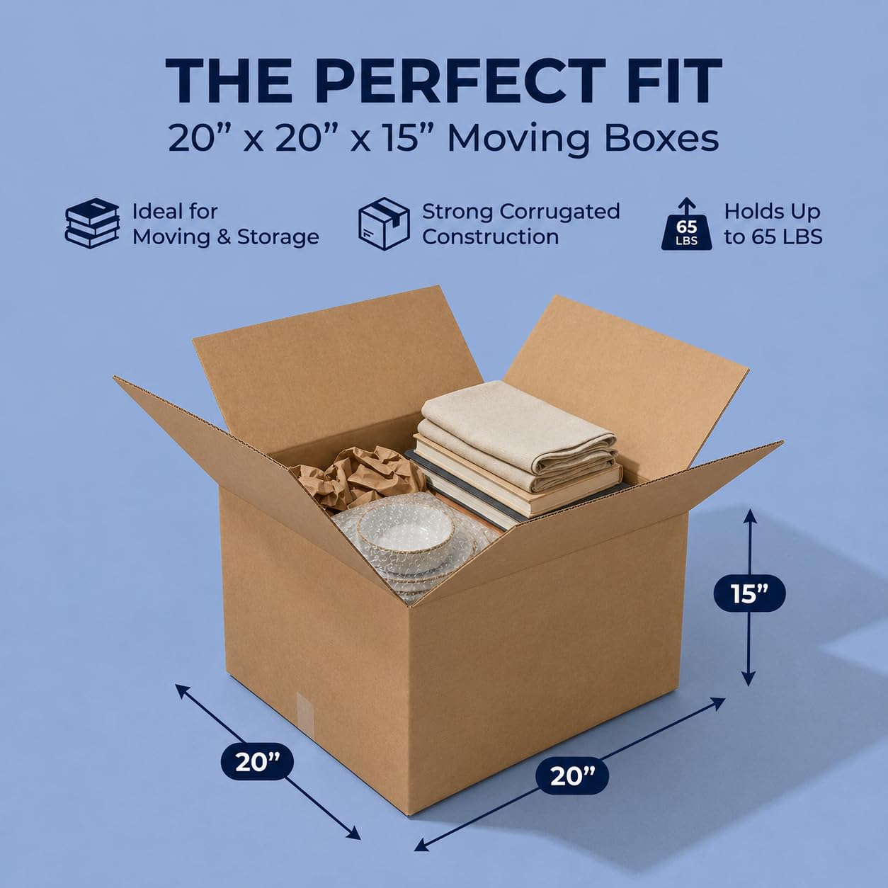 Large Corrugated Cardboard Boxes, 20x20x15 Inch, 12 Pack — view 2