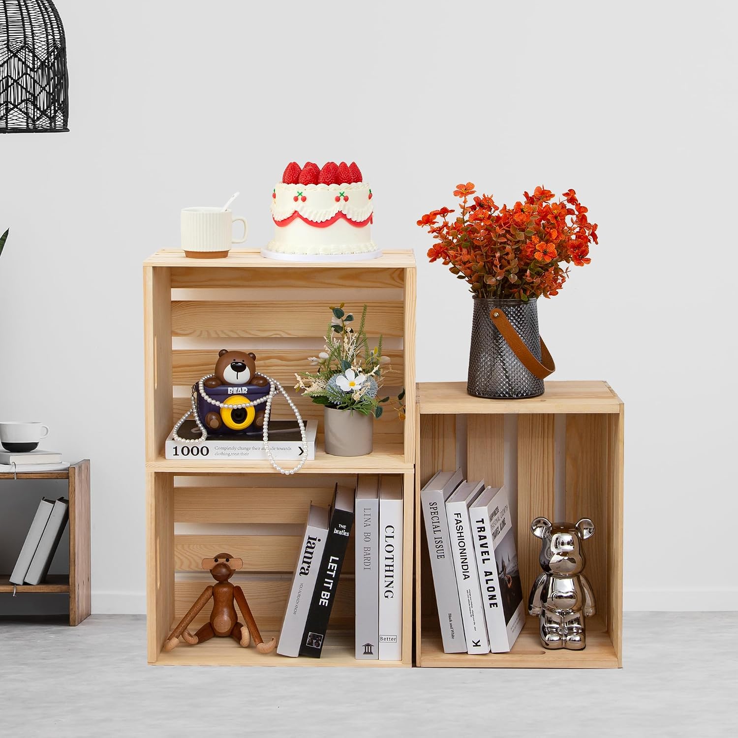 Large Unfinished Pine Wood Storage Crate, Single Piece — view 2