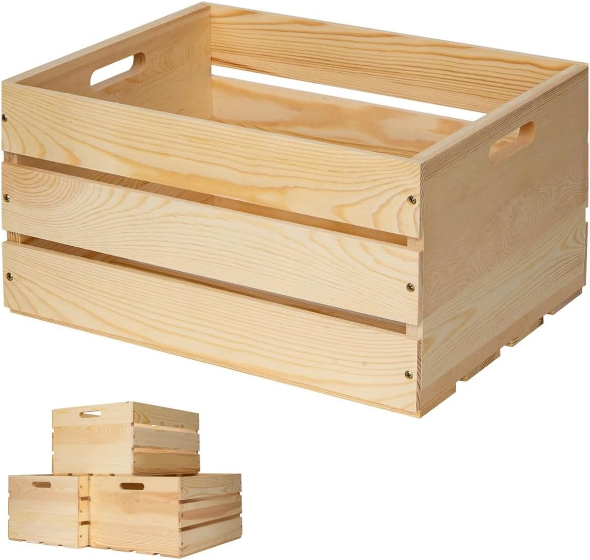 Large Unfinished Pine Wood Storage Crate, Single Piece
