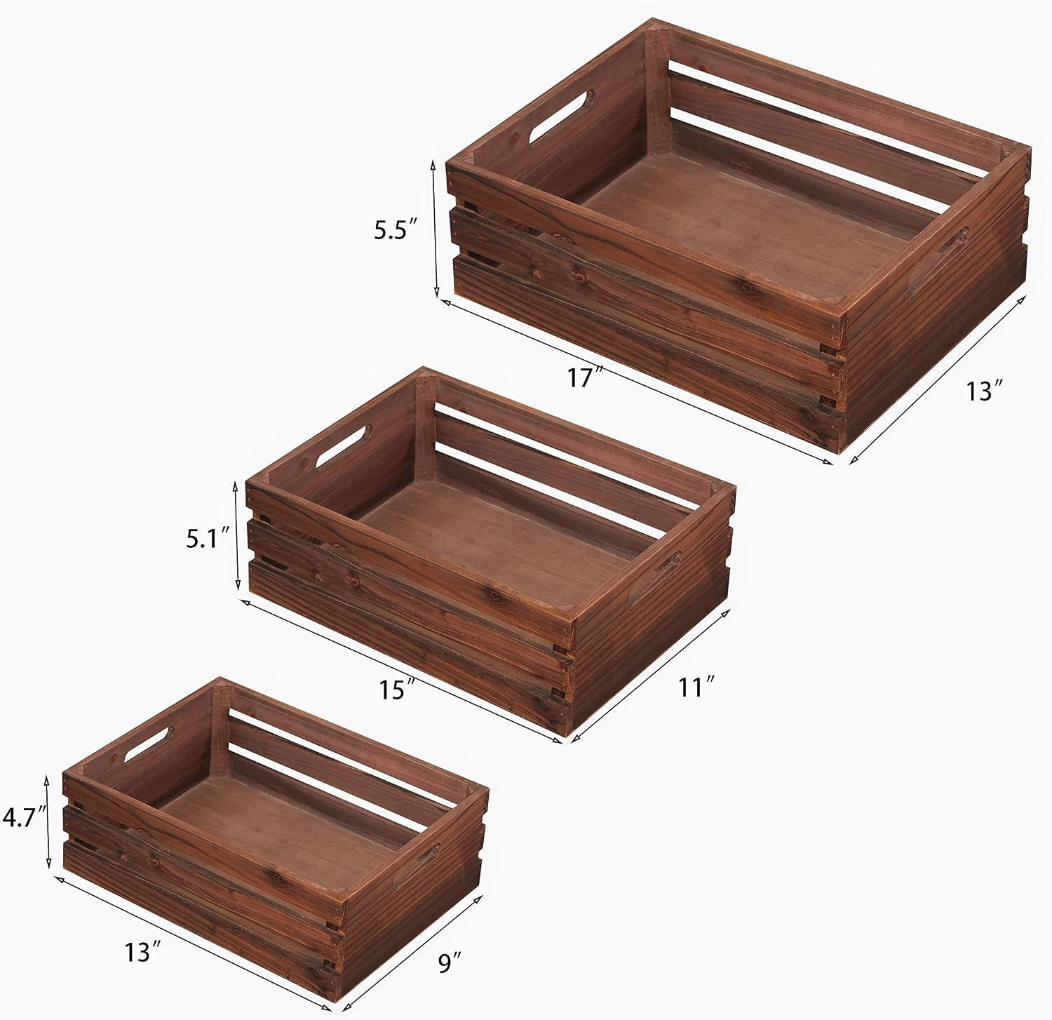 Set of Three Nesting Wooden Crates, Dark Brown Finish — view 3