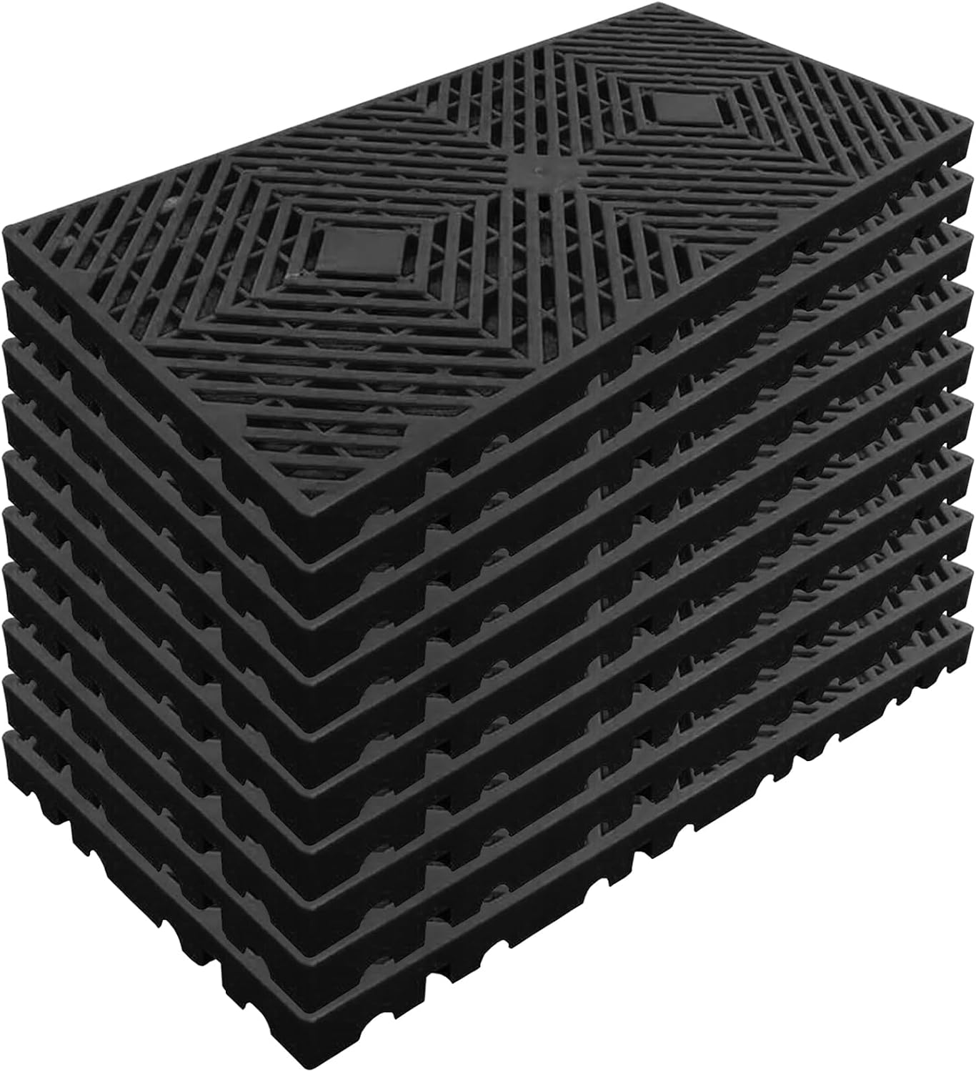 Ten Black Plastic Floor Pallets, 23.6×11.8×1.18 Inch