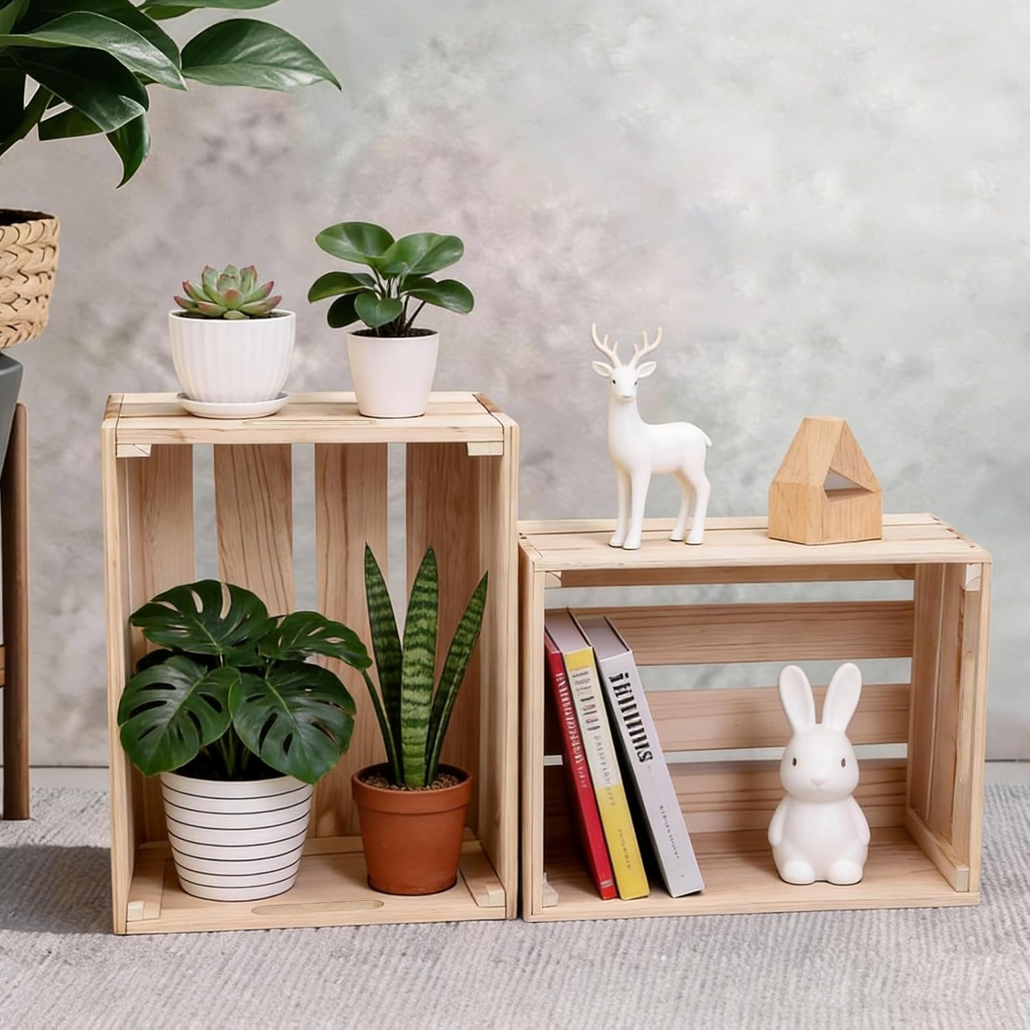 Unassembled Wooden Storage Crates, Set of Three — view 2