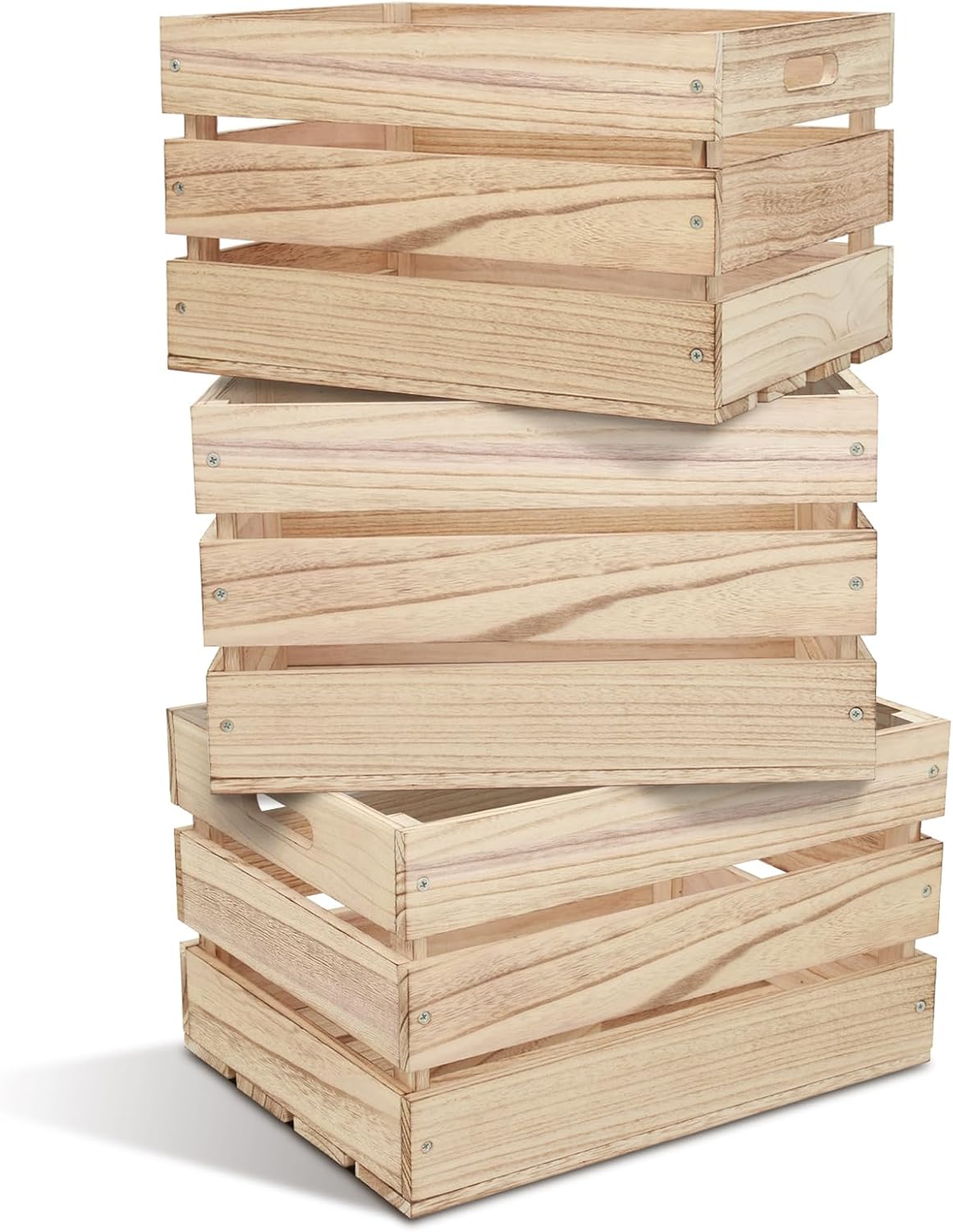 Unassembled Wooden Storage Crates, Set of Three